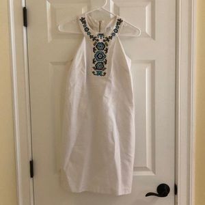 LAUNDRY white dress with blue embroidery